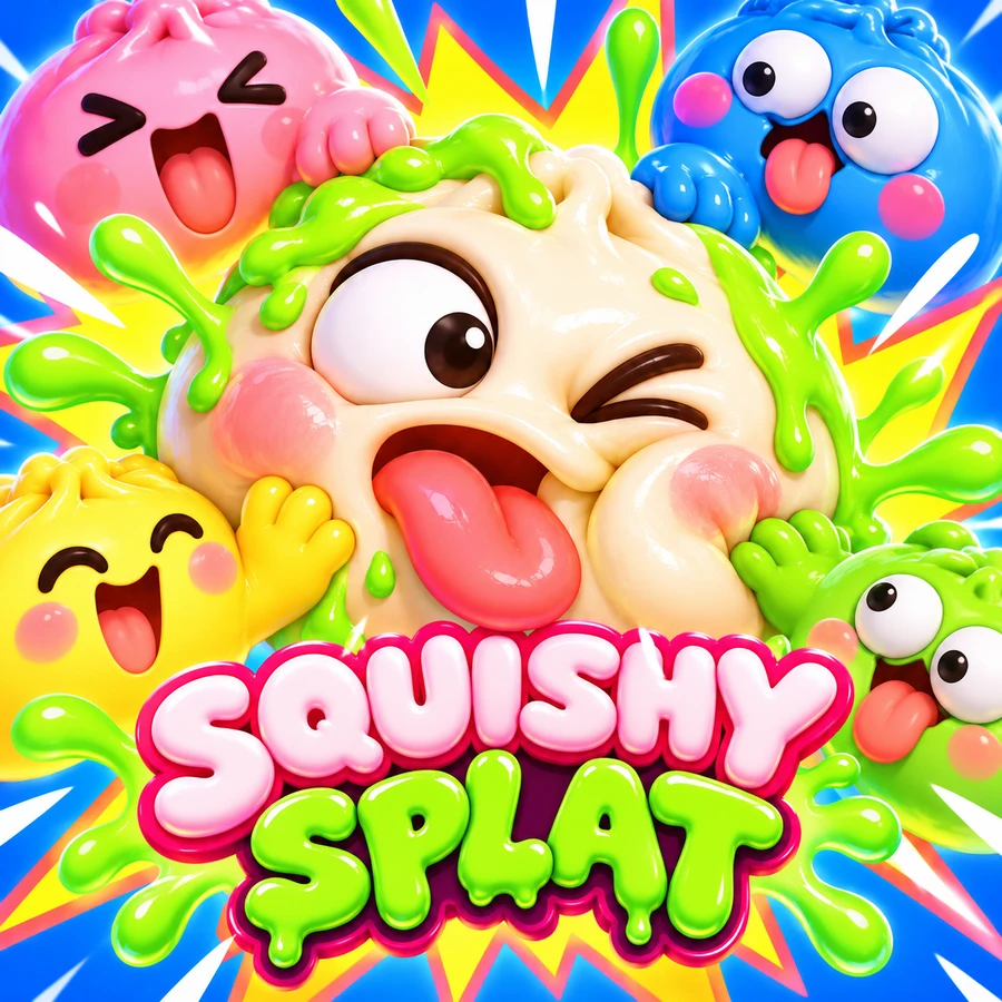 Approved Squishy Splat promotional artwork with colorful Squishies and the complete Squishy Splat title; game in development